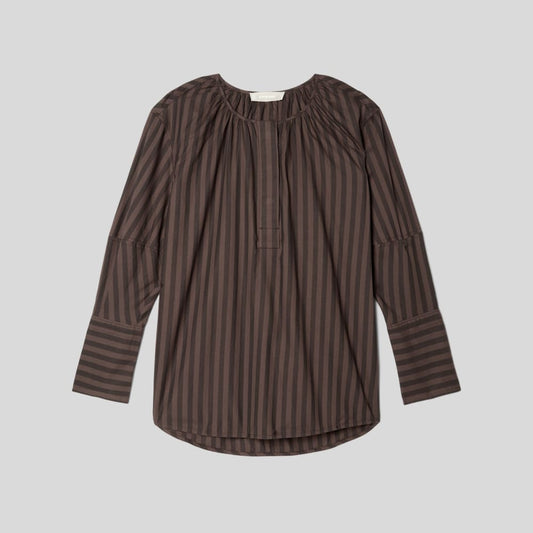 The Silky Cotton Balloon Sleeve Top | Chocolate Brown / Black