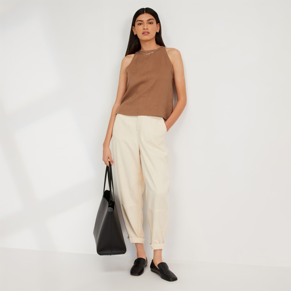 The Linen High-Neck Tank | Carob Brown