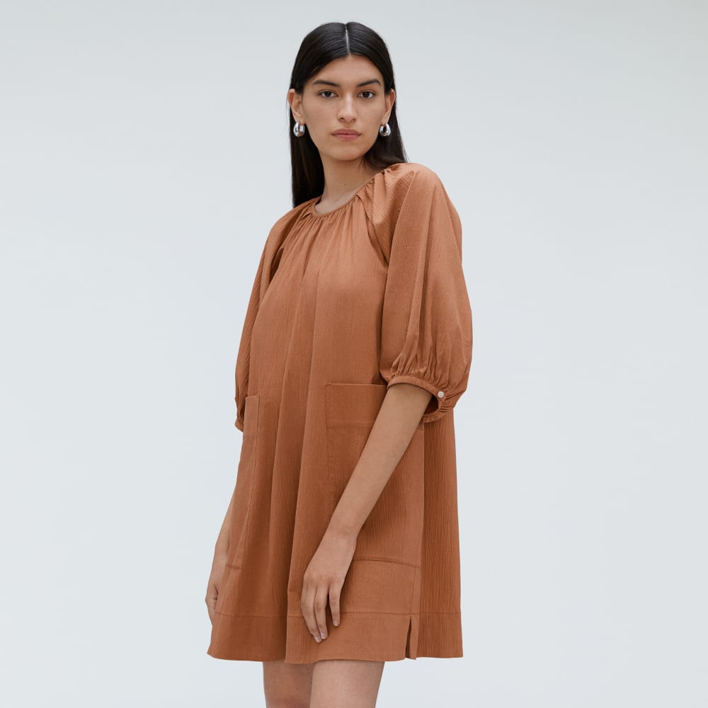 The Seersucker Puff Sleeve Dress | Tawny Brown