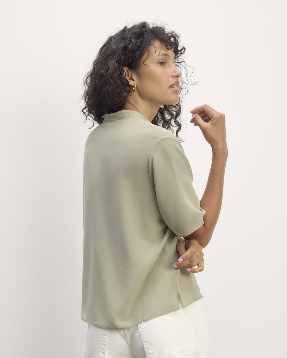The Popover Top in Washable Silk | Seagrass