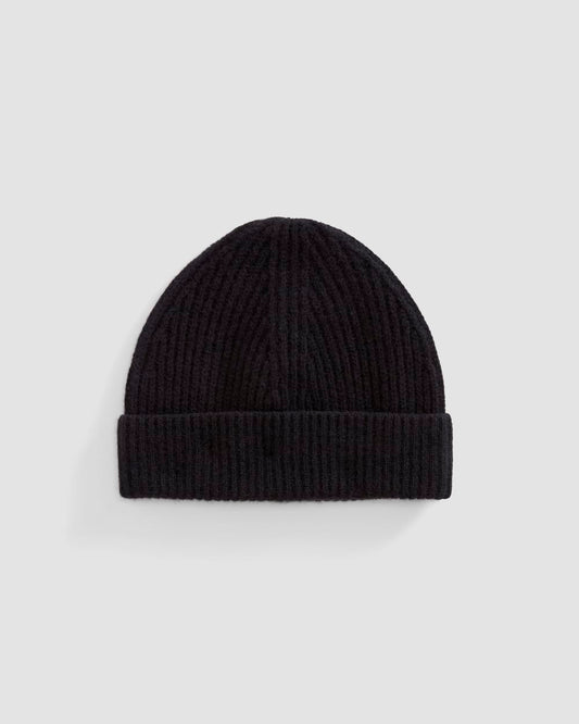The Cashmere Fine Rib Beanie | Black
