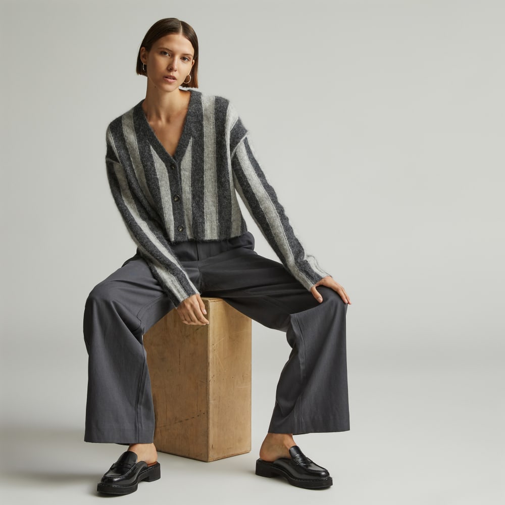 The Alpaca V-Neck Cropped Cardigan | Light Heather Grey / Dark Charcoal