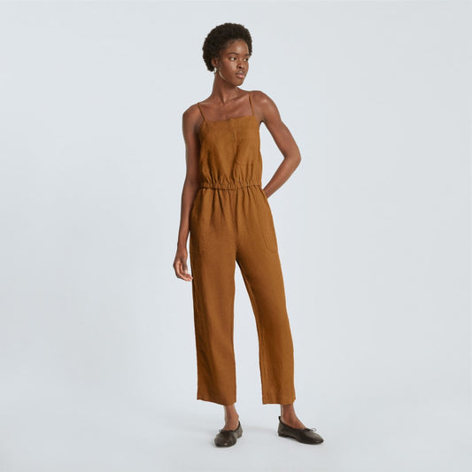 The Linen Shoestring Jumpsuit | Tawny Brown