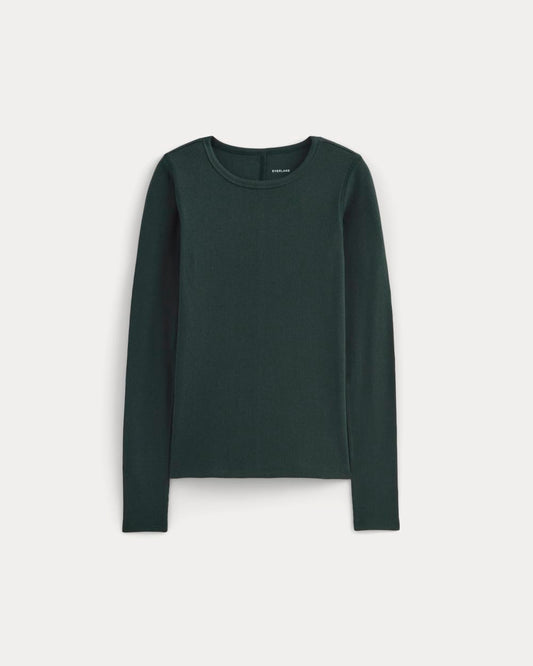 The Luxe Rib Long-Sleeve Crew | Heathered Dark Sea