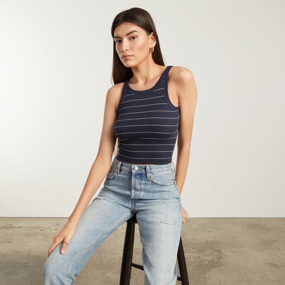 The Pima Micro-Rib Short Tank | Navy / White