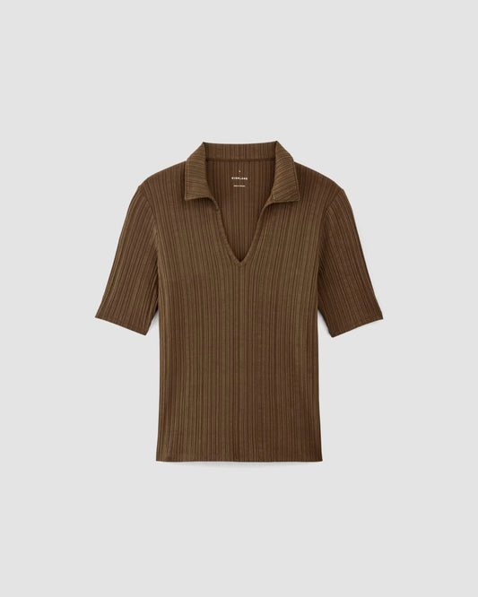 The Rib Soft Knit Open Collar Polo | Cocoa
