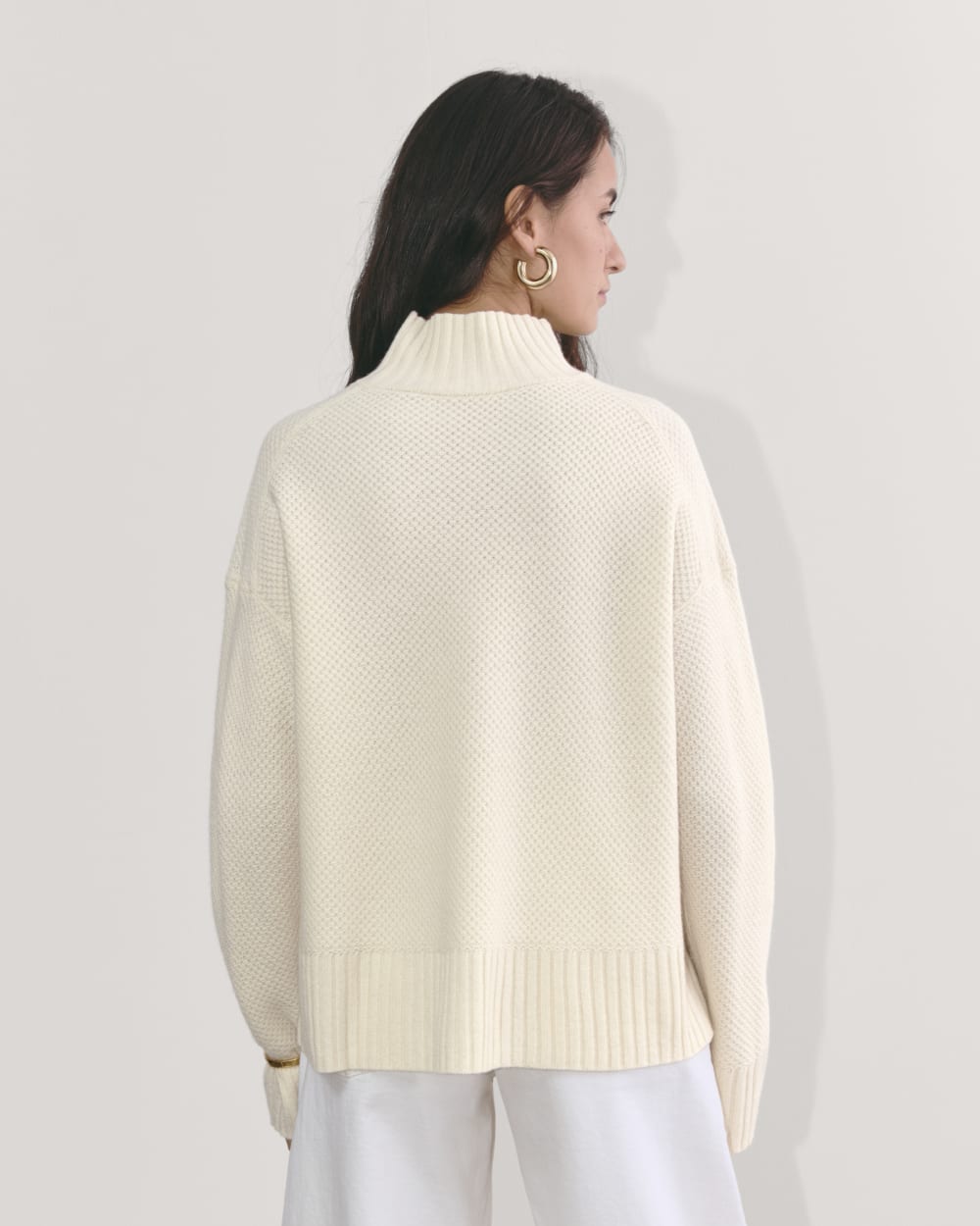 The Honeycomb Funnel Neck in Wool Cashmere | Bone