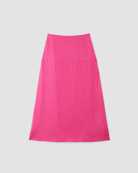The Hammered Satin Slip Skirt | Fuchsia Pink