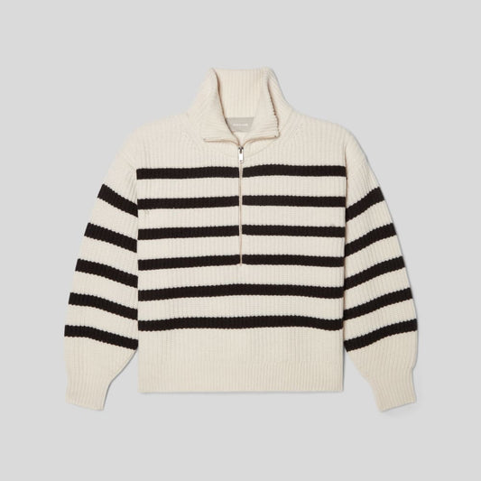 The Half-Zip Sweater in Luxe Merino | Bone / Black