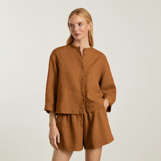 The Linen Billow Blouse | Tawny Brown