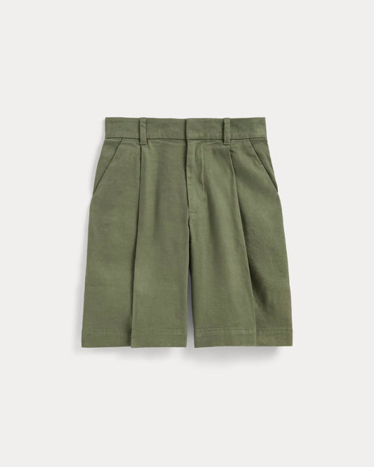 The Pleated Short in Stretch Linen | Lichen Green