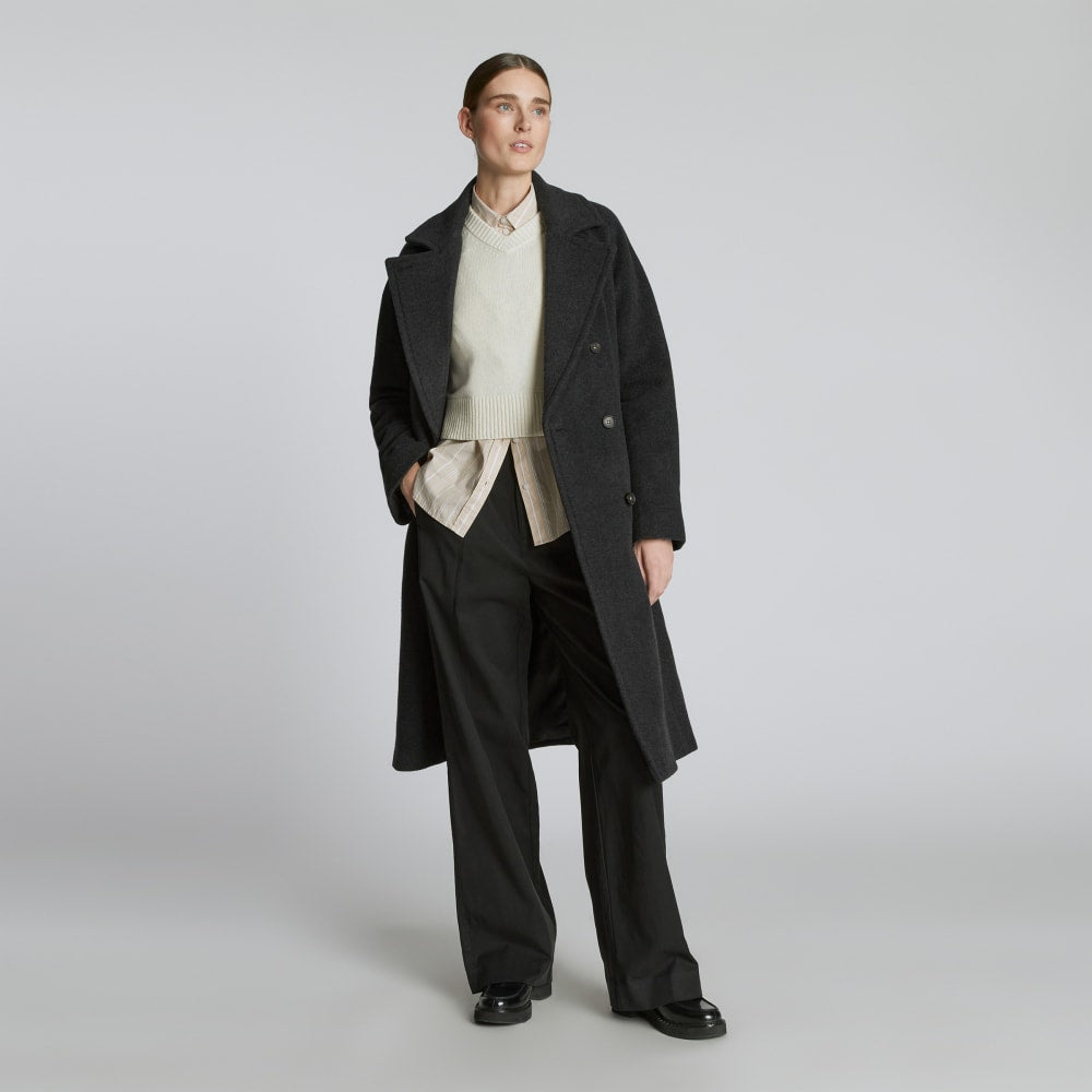 The Italian ReWool® Long Peacoat | Heathered Black