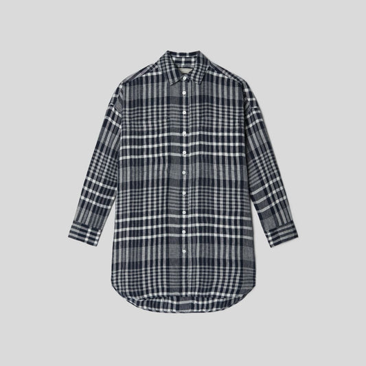 The Way-Long Linen Shirt | Canvas Tan / Navy