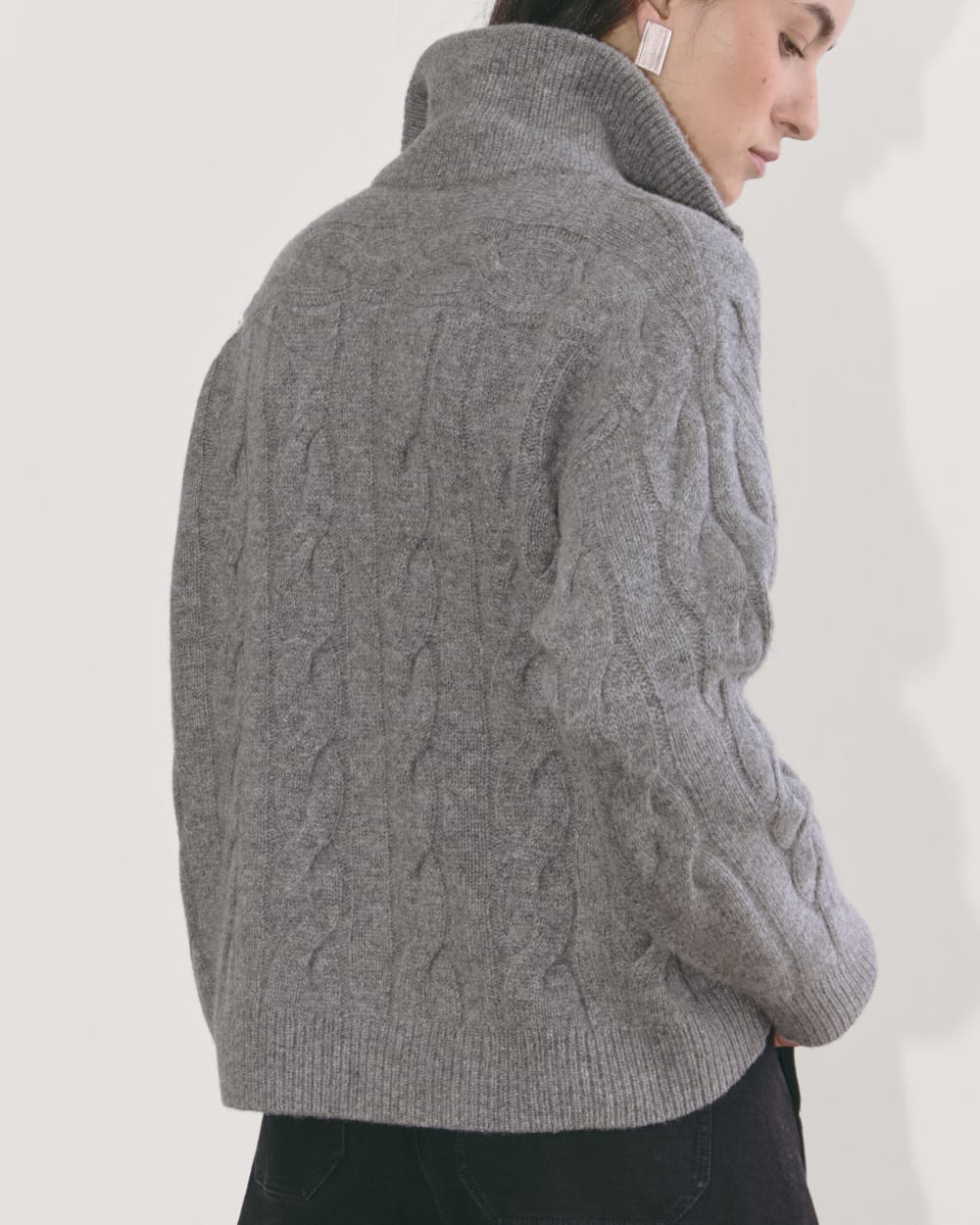 The Cable Half-Zip in Luxe Merino | Heathered Mid-Grey