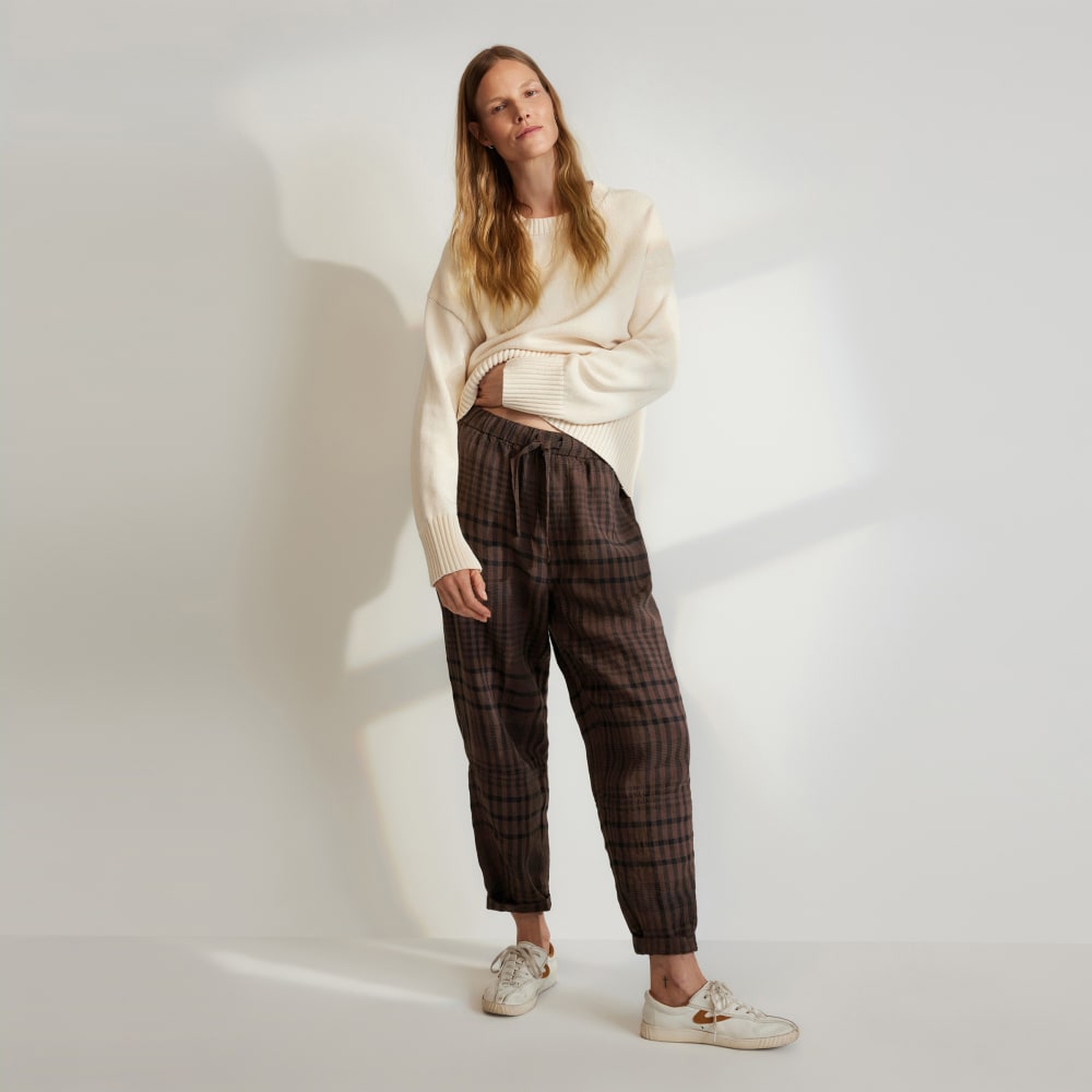 The Linen Pull-On Barrel Pant | Chocolate Brown / Black