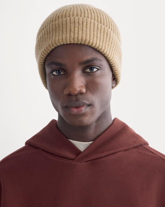 The Cashmere Ribbed Beanie | Dark Heathered Camel