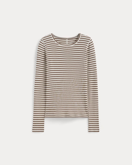 The Luxe Rib Long-Sleeve Crew | Bone / Deep Taupe