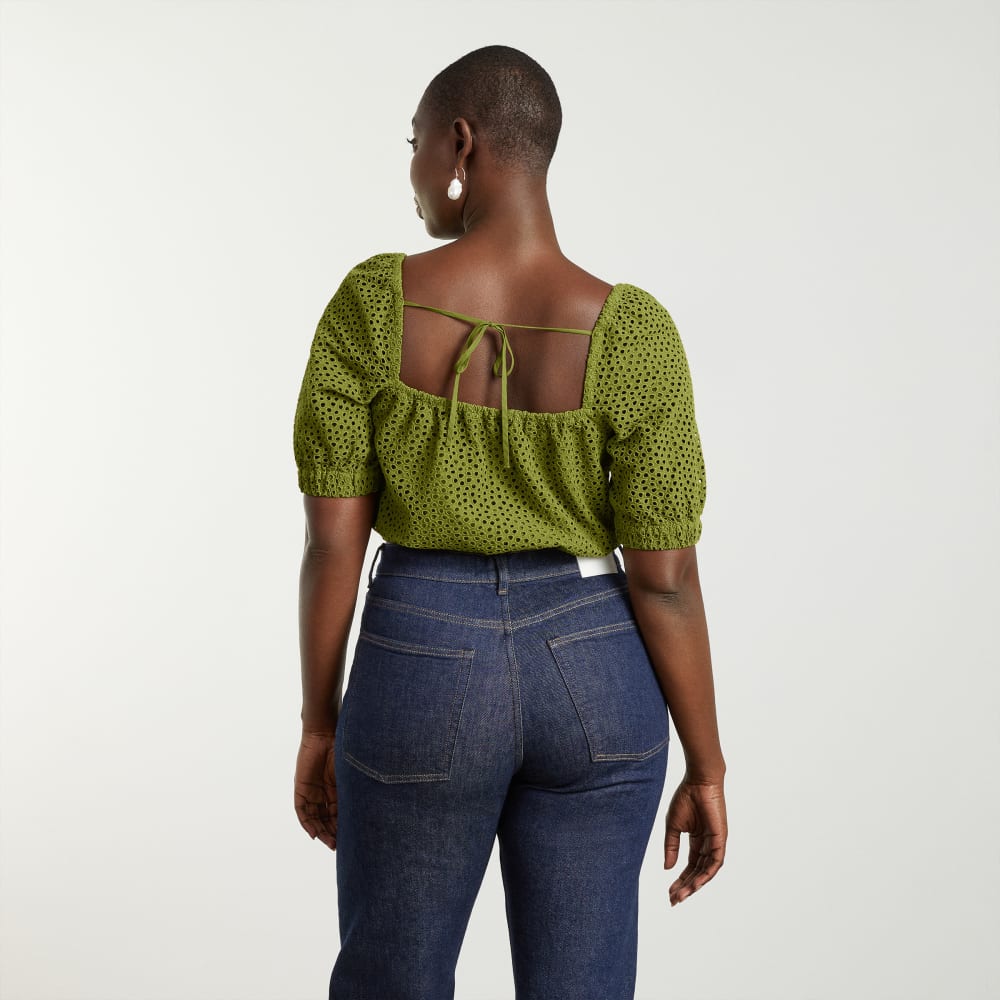 The Eyelet Puff Sleeve Top | Moss