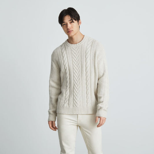 The Felted Merino Cable-Knit Crew | Heathered Oat
