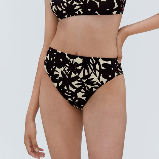 The High-Rise Cheeky Bikini Bottom | Black / Canvas Floral
