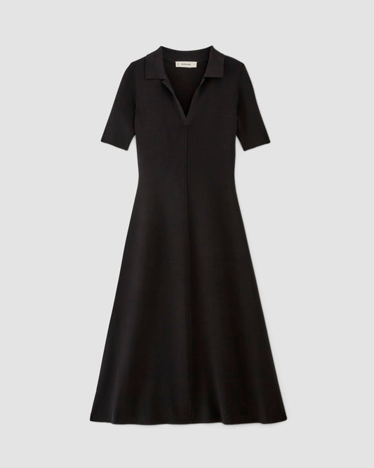 The Viscose Knit Polo Midi Dress | Black