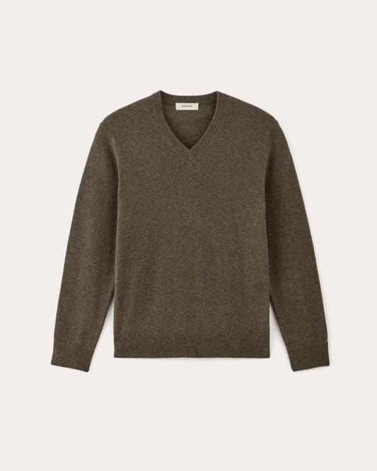 The Cashmere V-Neck Sweater | Heathered Army Green
