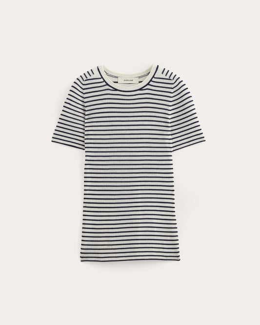 The Sweater Tee in Ultrasoft Merino | Bone / Navy