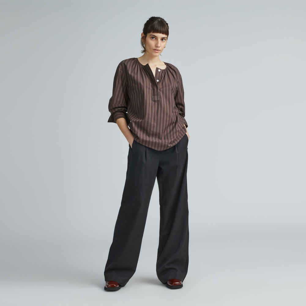 The Silky Cotton Balloon Sleeve Top | Chocolate Brown / Black