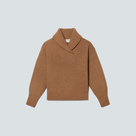 The Felted Merino Shawl Collar Sweater | Deep Camel