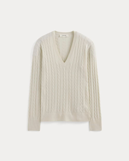 The Cable V-Neck in Cotton Cashmere | Birch