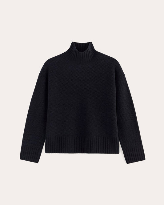 The Honeycomb Funnel Neck in Wool Cashmere | Navy