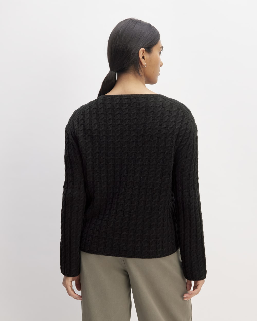 The Cotton Merino Cable Crew | Black