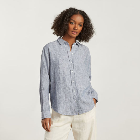 The Must-Have Shirt in Linen | Blue Pinstripe