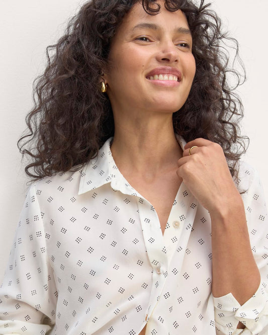 The Must-Have Shirt in Washable Silk | Bone / Black Square Dot