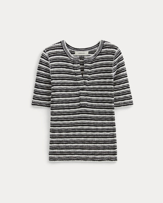 The Rib-Knit Short-Sleeve Henley | Bone / Black