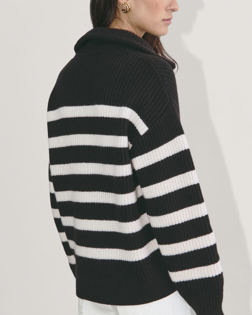 The Half-Zip Sweater in Luxe Merino | Black / Bone
