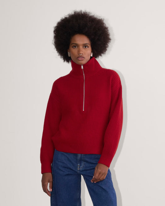 The Half-Zip Sweater in Luxe Merino | Berry Red
