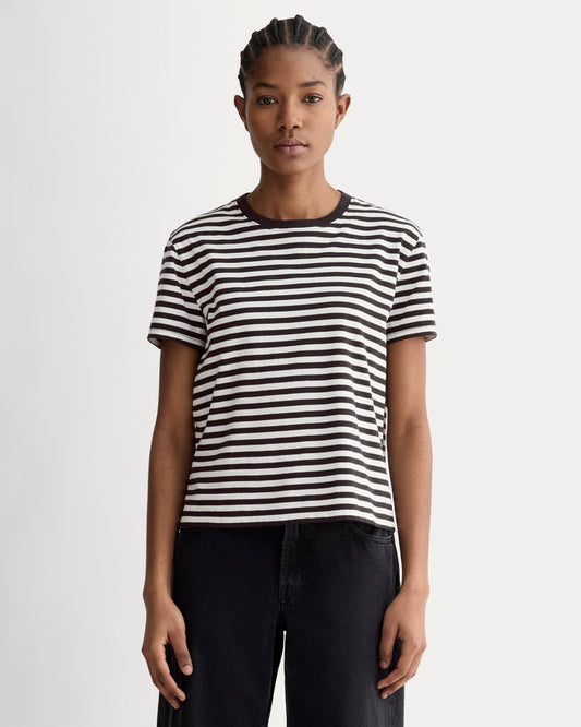 The Box-Cut Tee in Essential Cotton | Black / Bone | No Pocket
