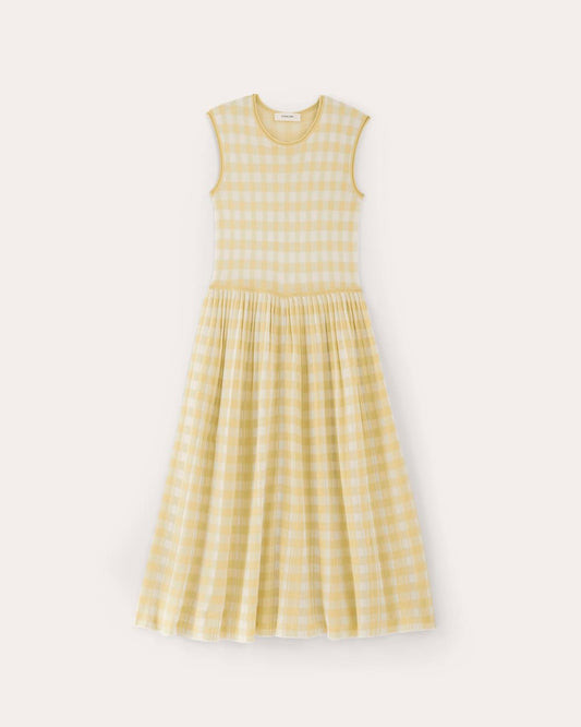 The Knit Pleated Dress | Bone / Parsnip Gingham