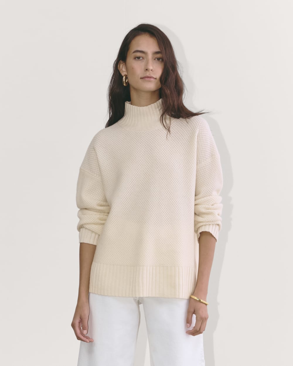 The Honeycomb Funnel Neck in Wool Cashmere | Bone