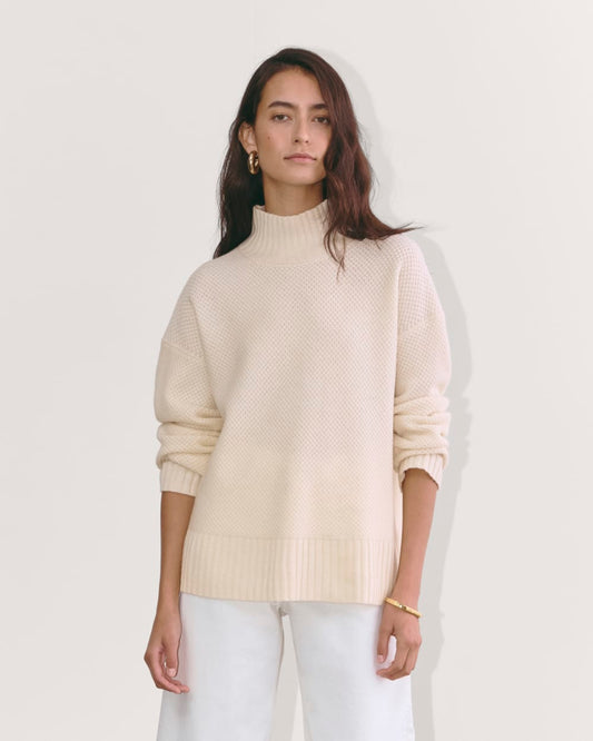 The Honeycomb Funnel Neck in Wool Cashmere | Bone