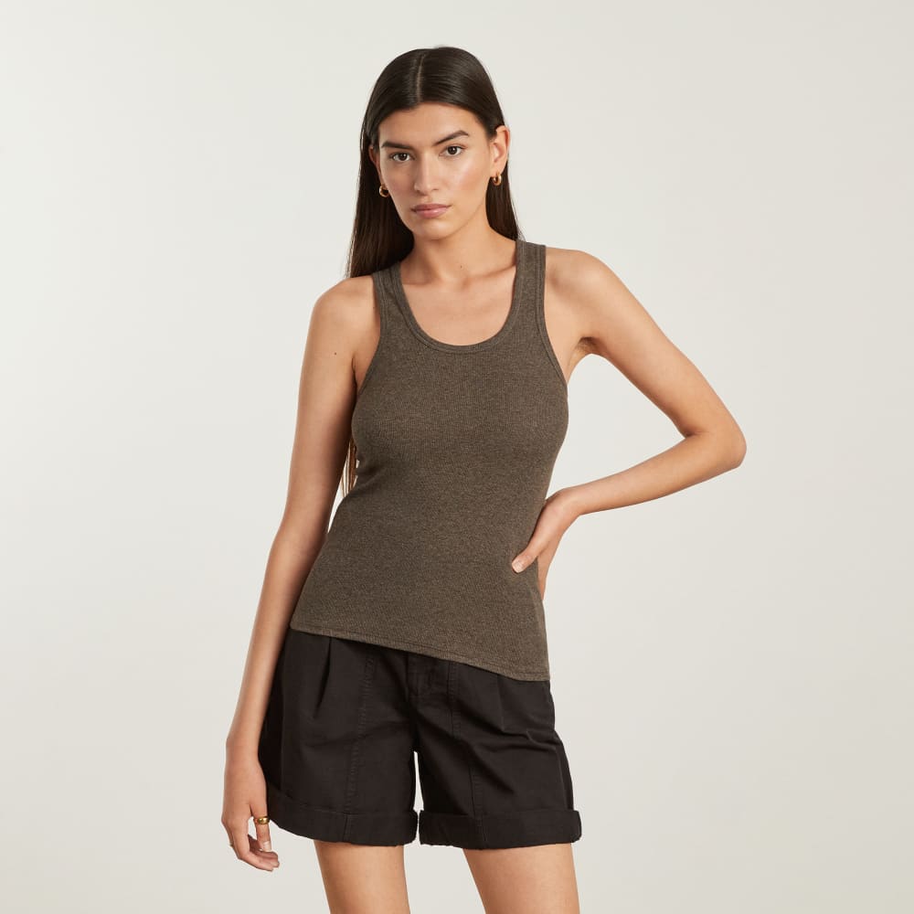 The Pima Micro-Rib U-neck Tank | Heathered Fatigue