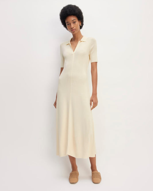 The Viscose Knit Polo Midi Dress | Beige