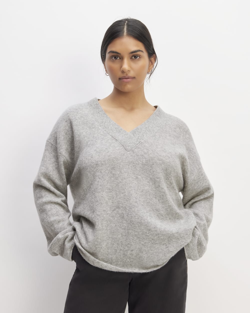 The Cozy-Stretch V-Neck Sweater | Heathered Grey