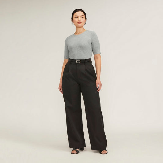 The Short-Sleeve Crew Neck Bodysuit | Heathered Grey | Thong