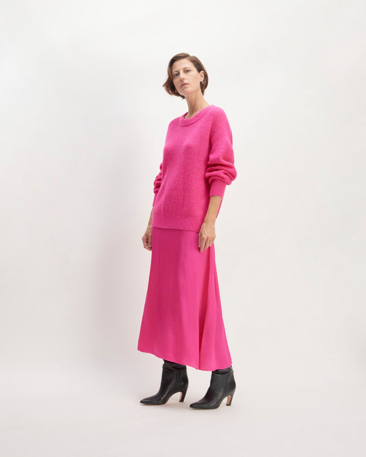 The Hammered Satin Slip Skirt | Fuchsia Pink