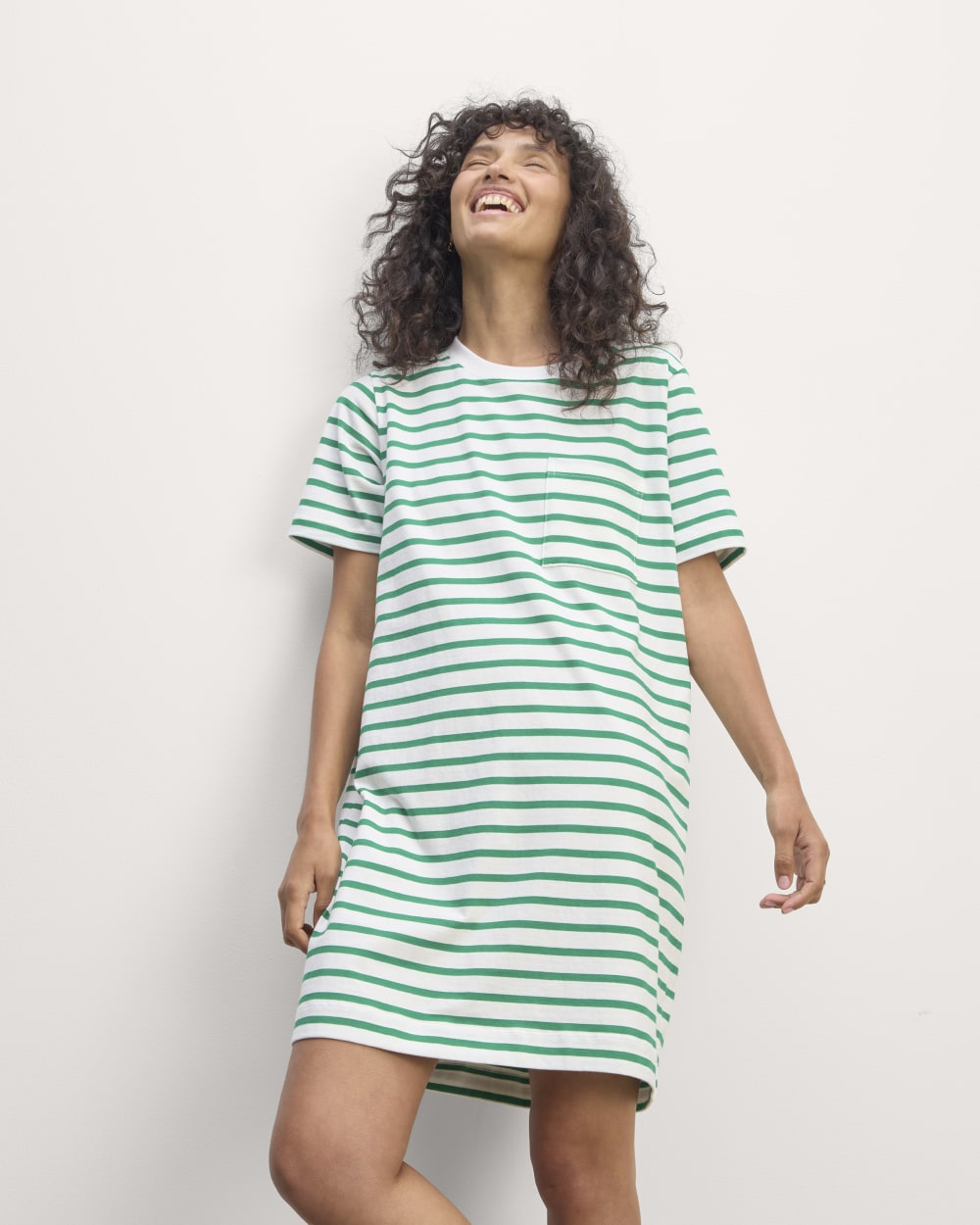The Organic Cotton Weekend Tee Dress | Bone / Grass Green