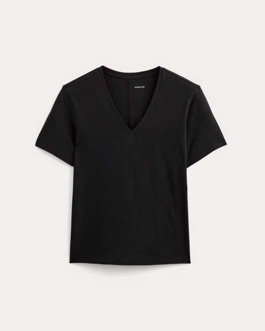 The Slouchy V-Neck Tee in Cotton Linen | Black