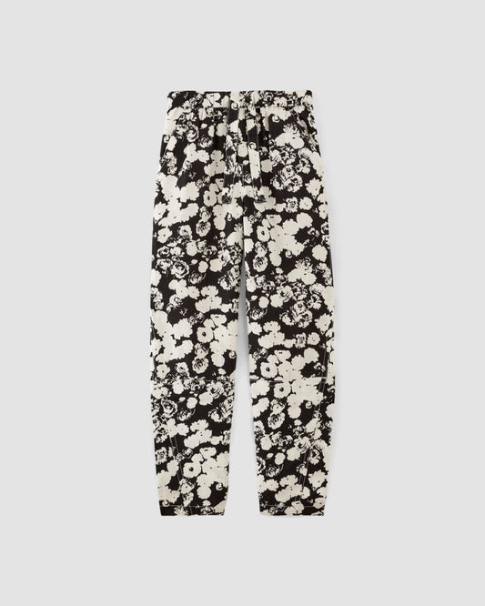 The Linen Pull-On Barrel Pant | Black / Bone Floral