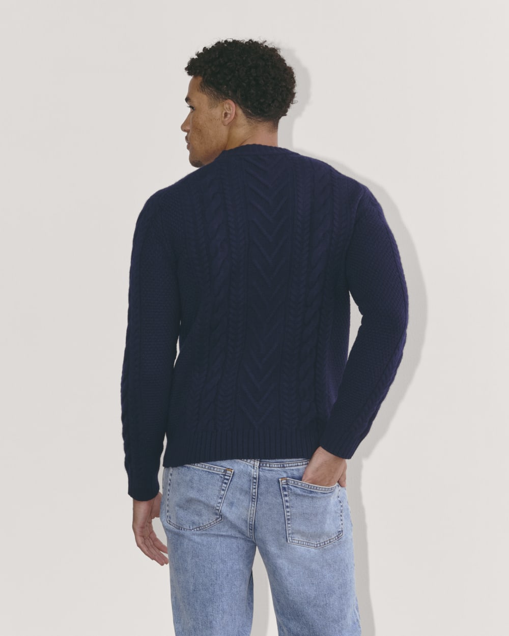 The Felted Merino Cable-Knit Crew | Deep Navy